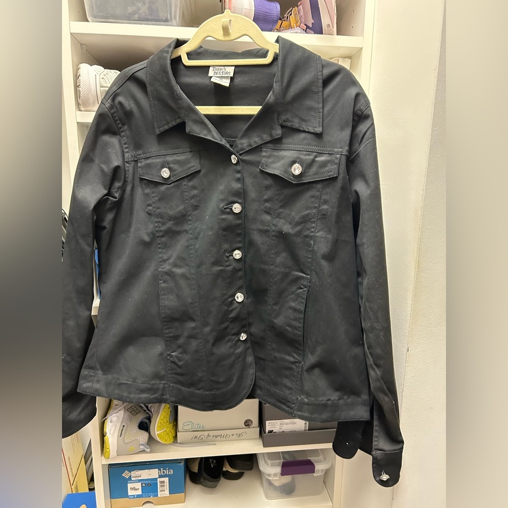 Black Jean Jacket with Crystal Buttons